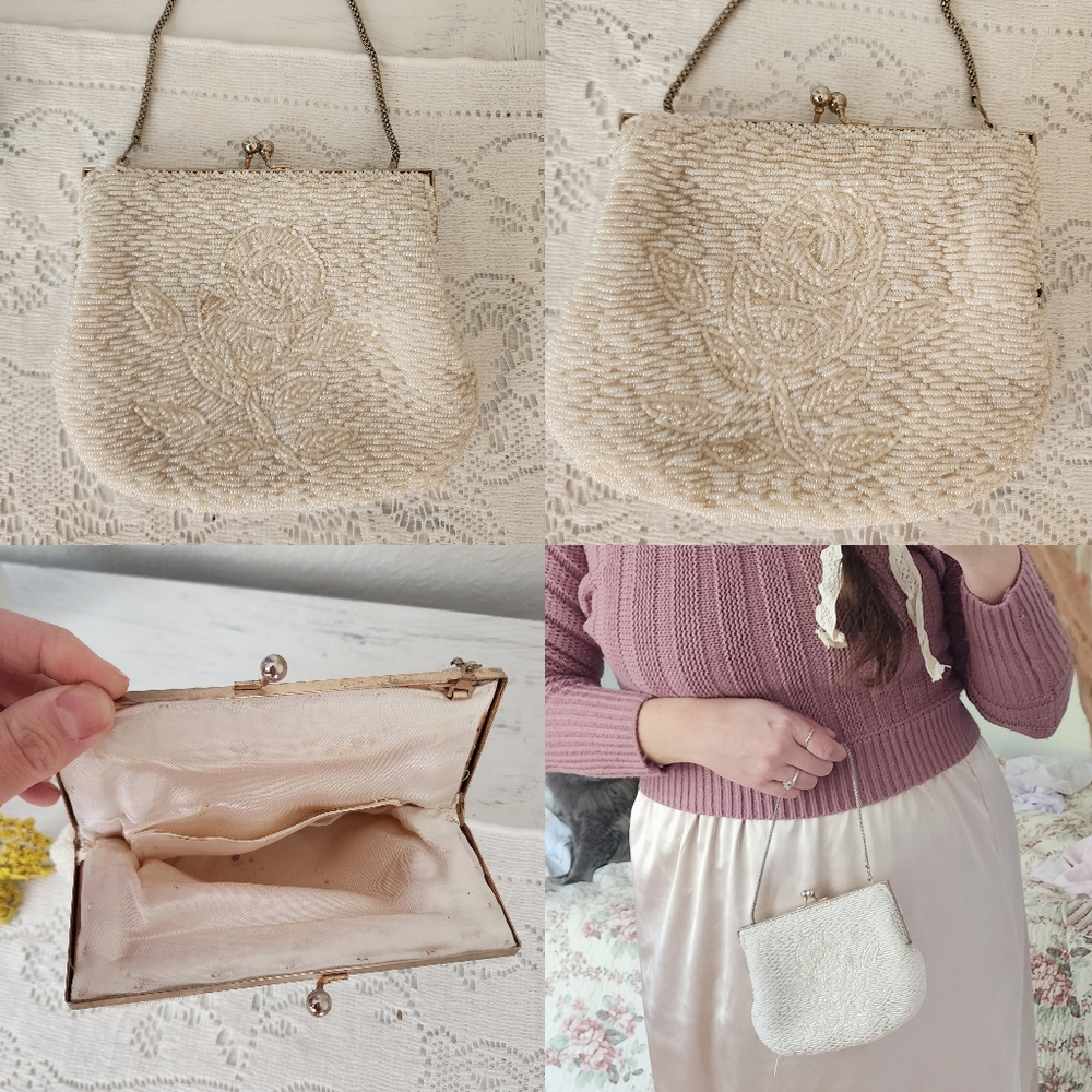 Vintage rose beaded purse